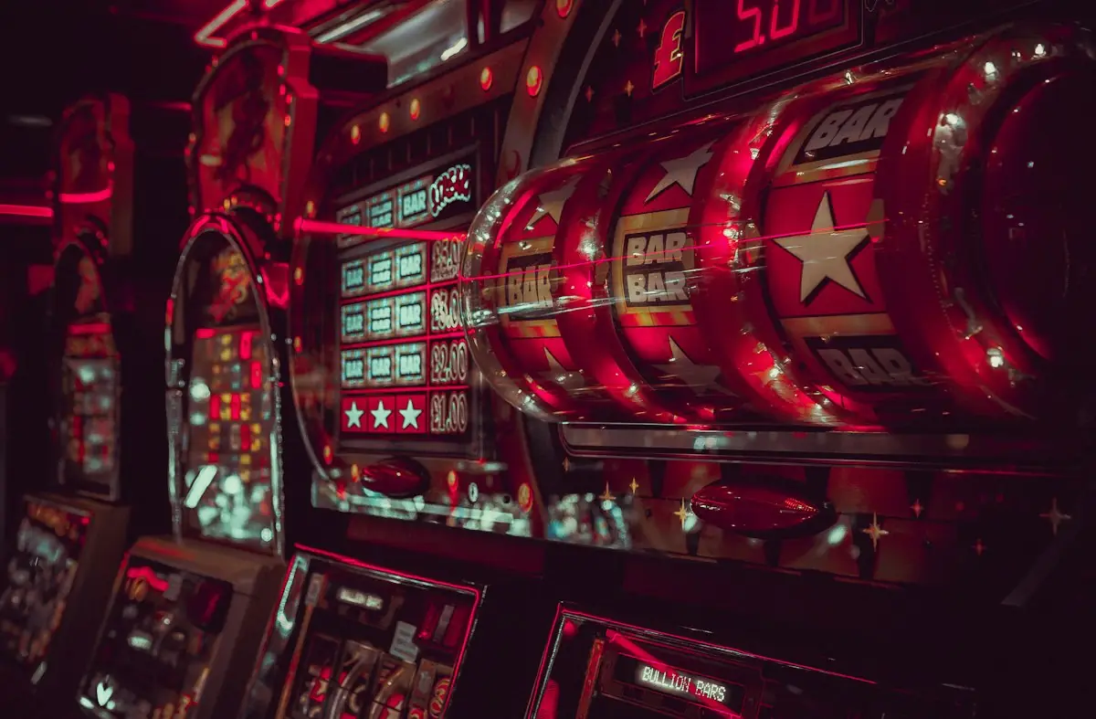 Close-up of a red slot machine
