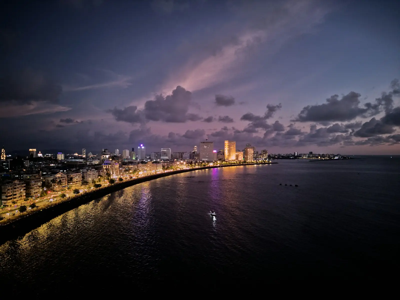Mumbai's Marine Drive and skyline at dusk