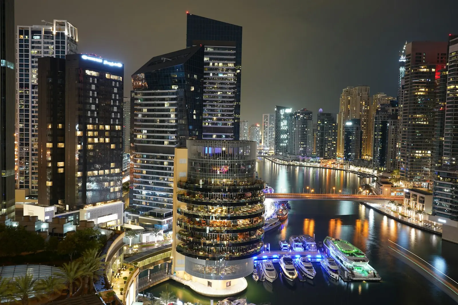 Dubai Marina lit up at night