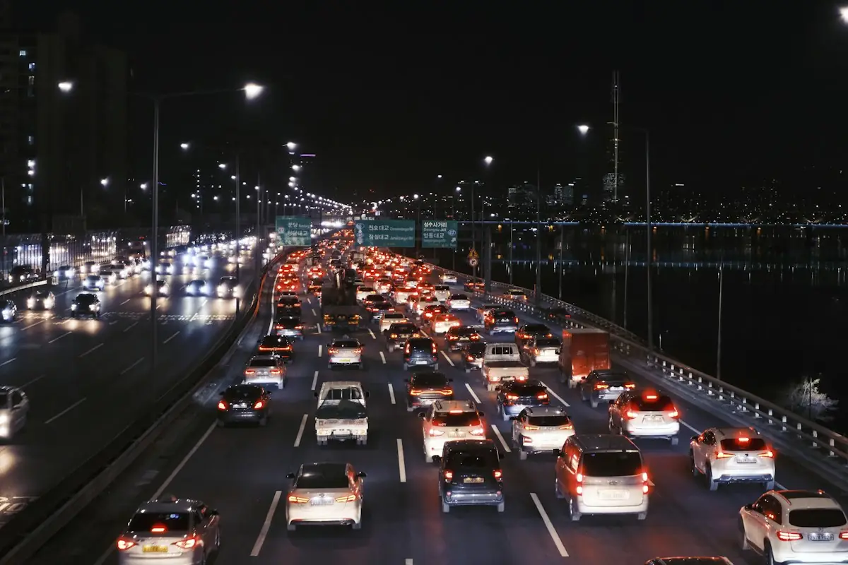Traffic on a highway at night