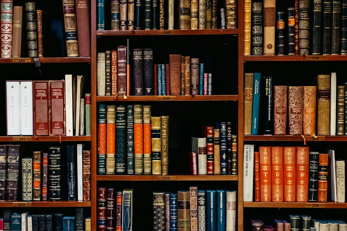 Shelves of old law books in a library