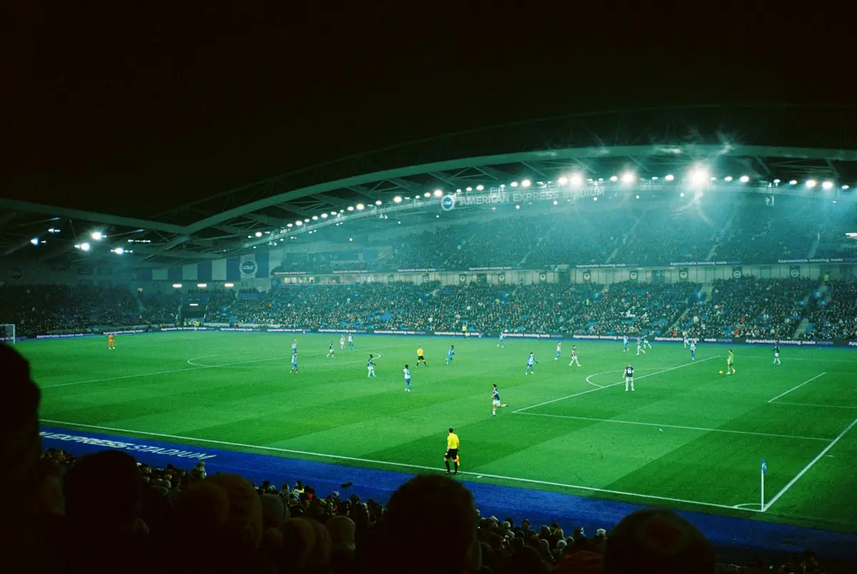A football match under floodlights