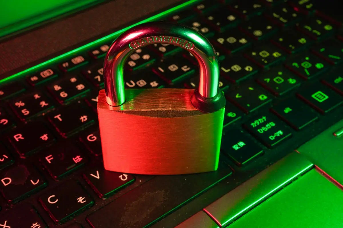 A red padlock on a computer keyboard