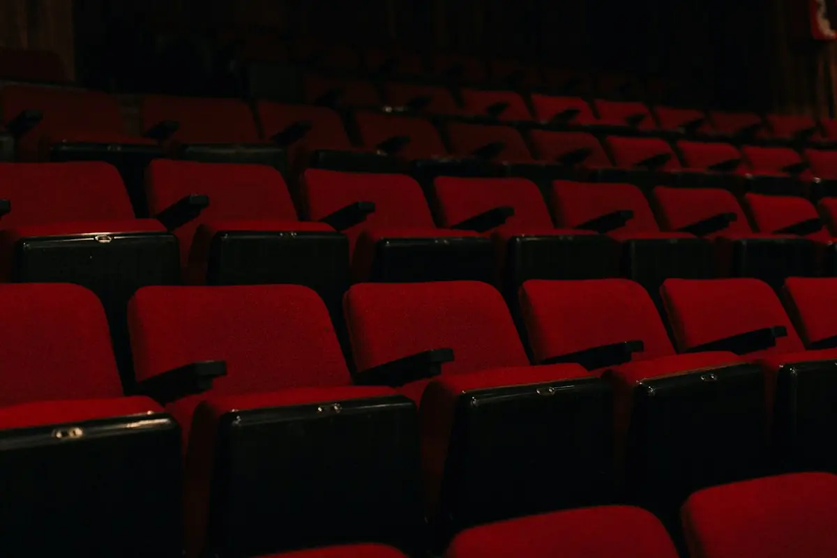 Rows of red cinema seats