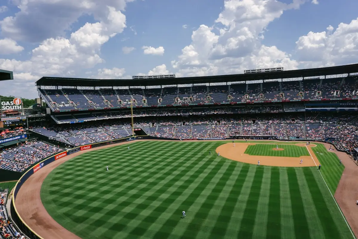 A baseball park on a clear day