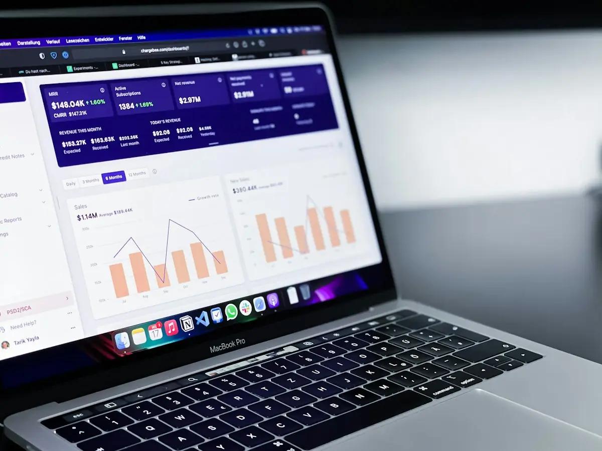 A laptop showing an analytics dashboard